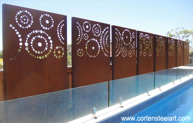 corten siding feace used at swimming pool