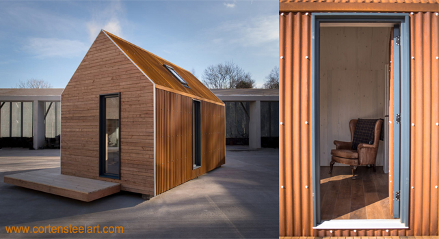 corten wall and roof shift board house