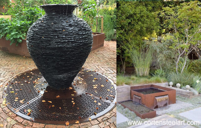 square and block corten water feature