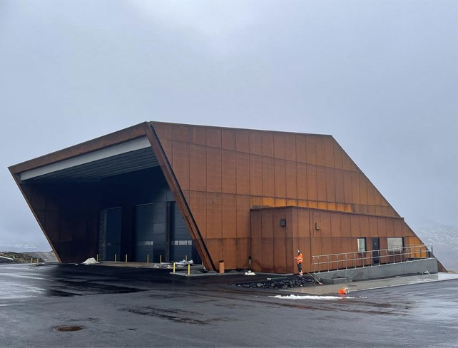 Corten steel metal facade panel building in Faroe Islands