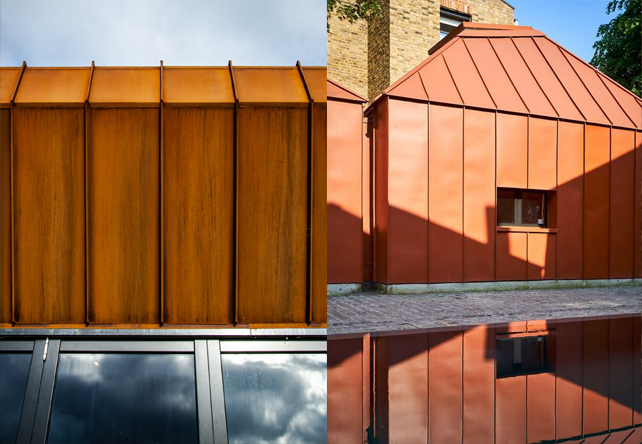 corten standing seam metal cladding